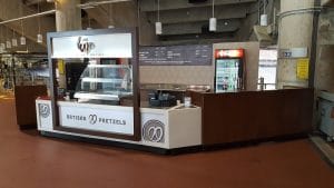 Image of pretzel kiosk at NRG stadium, Houston Texas - Carts Kiosks and Portable Food and Beverage for Stadiums Venues Travel centers Hospitality