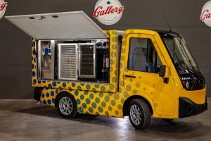 GoDega E-Vehicle for food service - side view with sides open