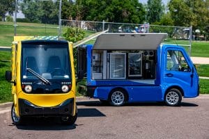 GoDega E-Vehicle for food service - side view and front view