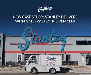 Image of Electric Vehicle in front of stanley marketplace | small business e-vehicles carts kiosk food beverage retail