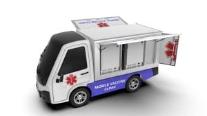 A mobile vaccine clinic e-vehicle