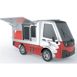 e-vehicle pizza food truck with sides open