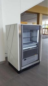 Modular food kiosk at a convention center - view of refrigerator