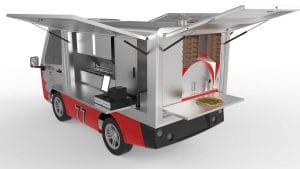 e-vehicle pizza food truck back and side view