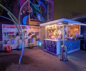 Colorful outdoor retail and food kiosk at Denver Zoo