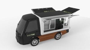 mobile bar e-vehicle bartini top and side view with brown base