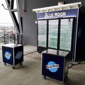 Am example of a staffed grab and go kiosk for blue moon at red bull arena