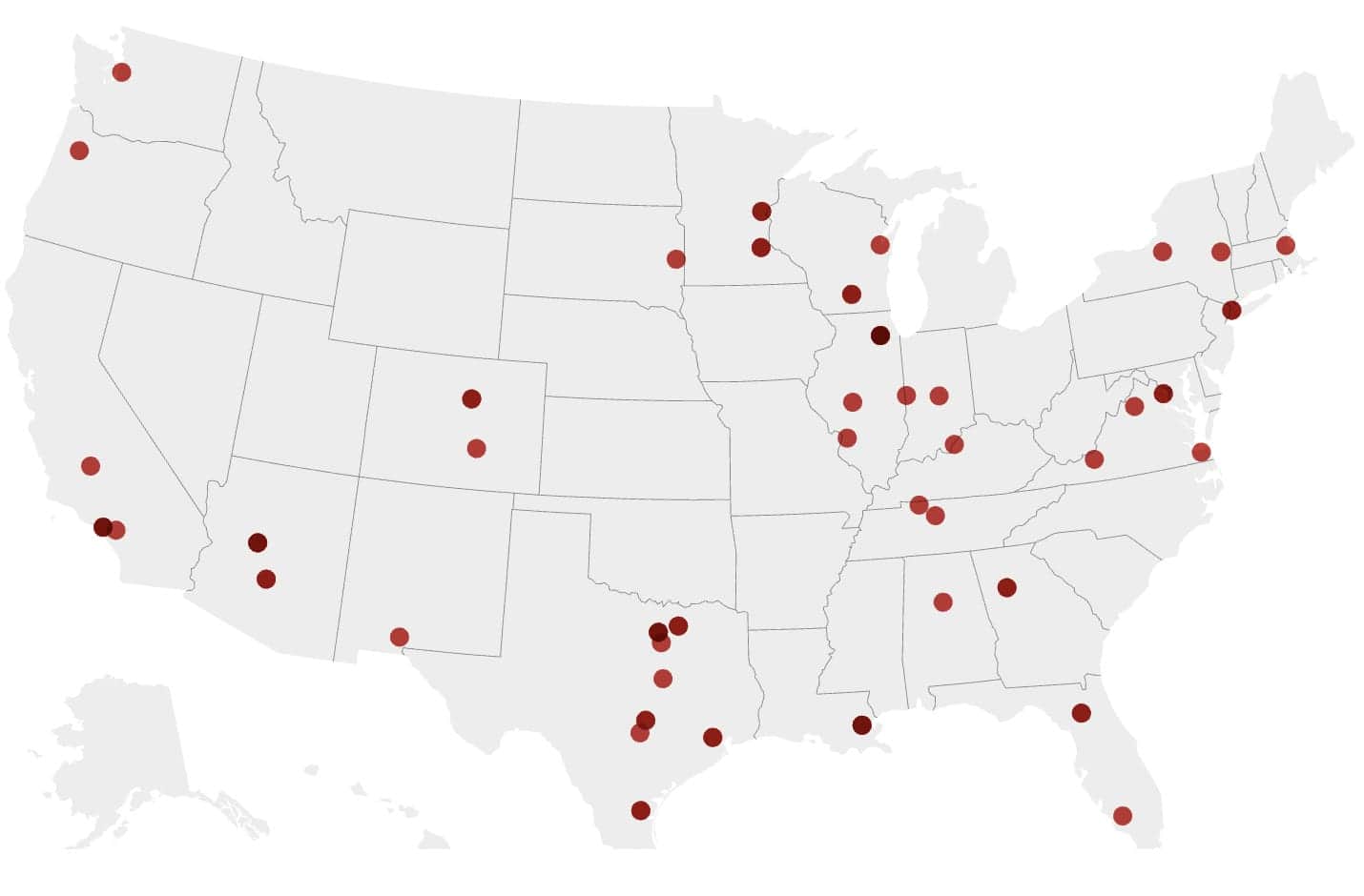 Map of US where we've shipped Electric Vehicles for food service 